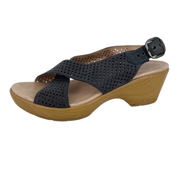 Dansko Jacinda Leather Wedge Sandals Perforated Dark Gray Size 38 8 - Picture 1 of 10